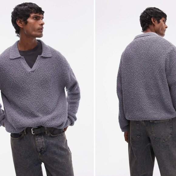 Topman Textured Cotton Polo SweaterSize M